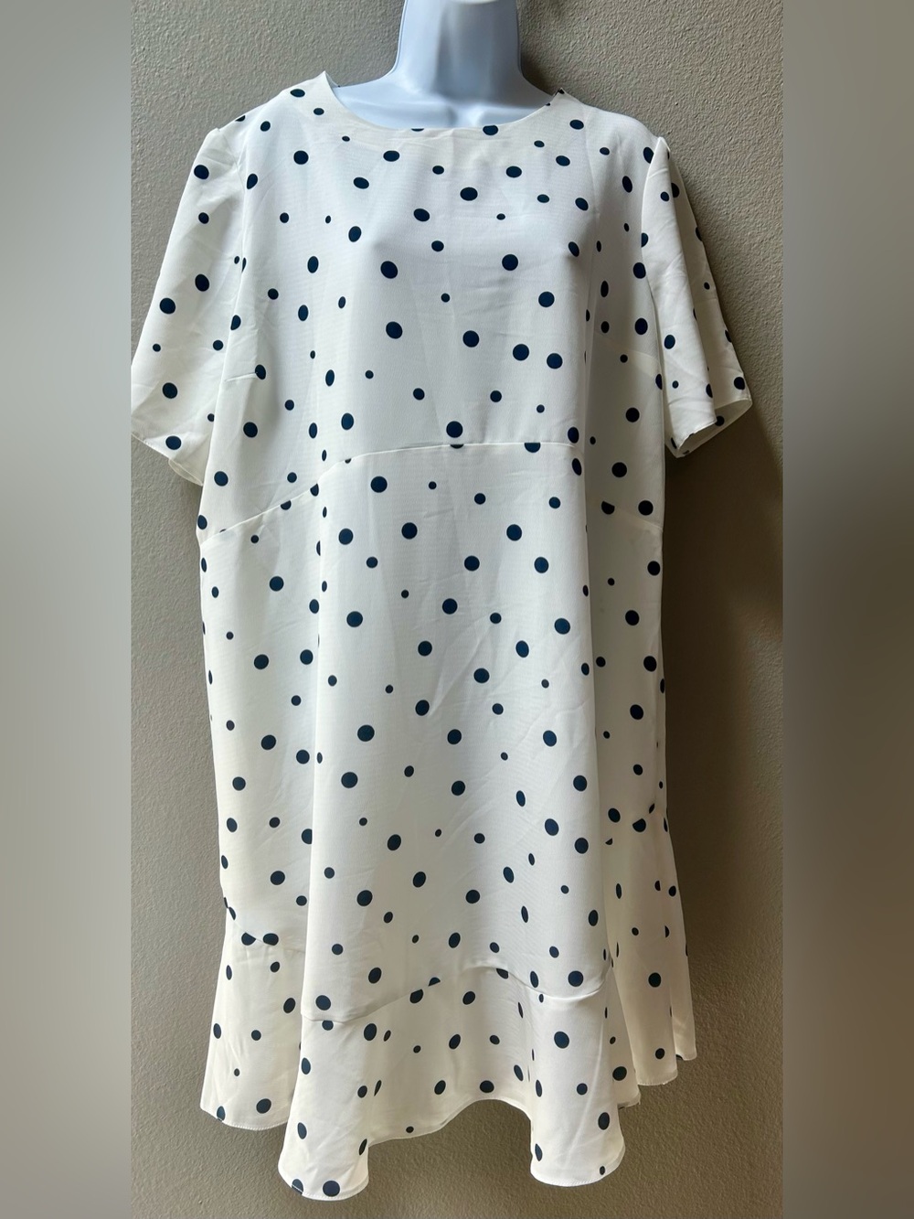 ASOS Maternity White Navy Polka Dot Ruffle Hem Dress US 14